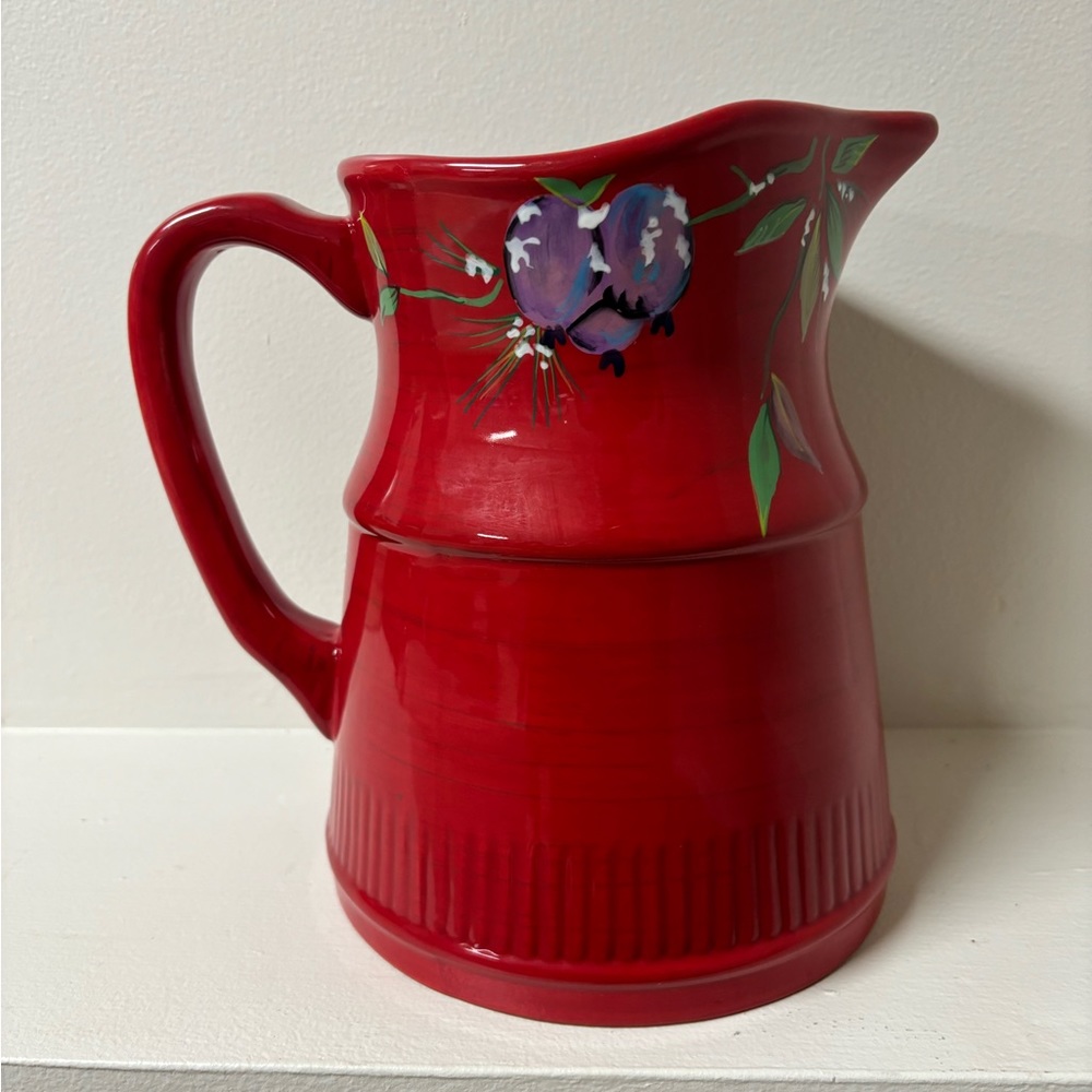 Tracy Porter 3 Qt. Jolly Ol' Snowy Sugar Plums Christmas Holiday Red Pitcher - Picture 1 of 6